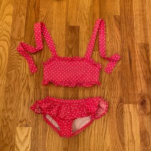 Kelly’s Kids 2pc Pink Polka Dot Bikini Ruffle Swim Suit Size 18M